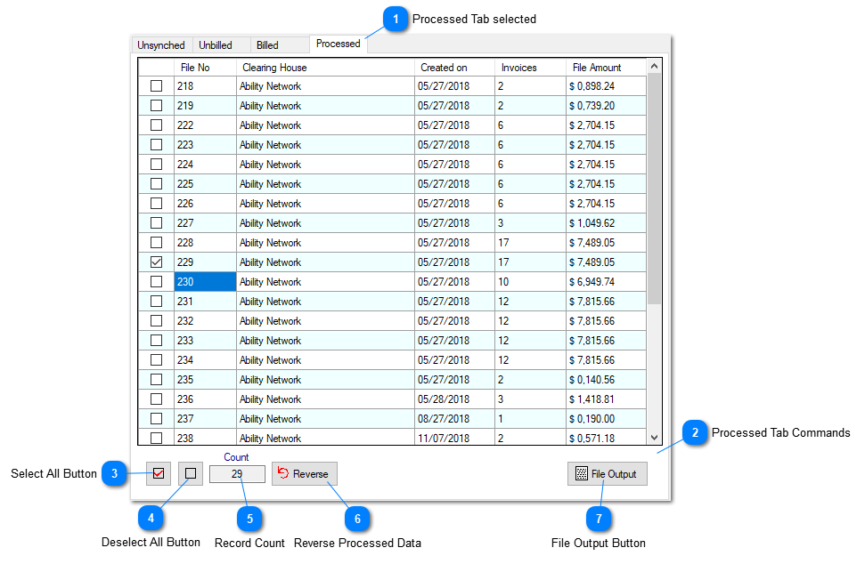 Processed Tab of Billing Dashboard