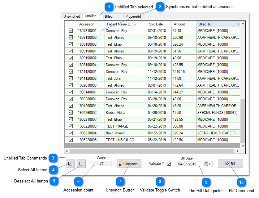 Ubilled Tab of Billing Dashboard